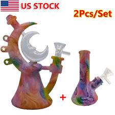 2Pc/Set Smoking Hookah Moon Teapot Colorful Bong Glass Bowl Silicone Water Pipe picture