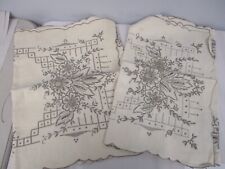 2 VINTAGE MADEIRA HEAVY EMBROIDERED FLOWERS & CUTWORK TABLE RUNNERS picture