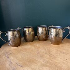 Vintage Rare Persian Four (4) Brass Copper Mugs Tehran Iran Hand Tooled Kings picture