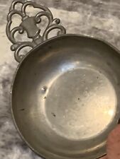 Antique Pewter Single Ornate Handled Dish~Coin Dish~Very  Old~Steam Punk~Holland picture