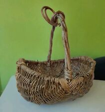 Vintage Rustic Primitive Hand Made Vine Woven Gathering Basket picture