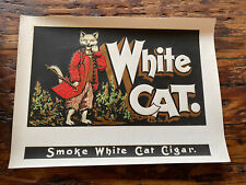 Old Vintage - WHITE CAT - Cigar Box LABEL - Inner - RED SMOKING JACKET Original. picture