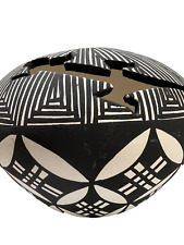 Native American Acoma Pueblo Pottery Seed Pot Signed Fernando Black White - 3.5” picture