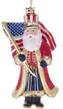 Patriotic Santa With American Flag Glass Hanging Ornament Christmas New picture