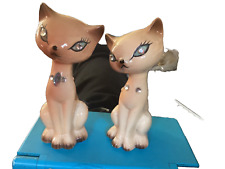 VTG. Enesco Siamese Cat Salt & Pepper Shakers W/Rhinestone Eyes & Collar picture