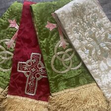 * LOT OF 4 BEAUTIFUL RARE VINTAGE CATHOLIC PRIESTS BROCADE STOLES picture