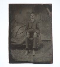 Antique 1870s Tintype Victorian Wild West Portrait Man American Frontier Worker picture