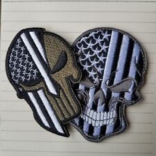 2PCS THE UNITED STATES SKULL US USA AMERICAN FLAG HOOK PATCH BADGE OLIVE GREEN picture