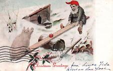 ELF And PIG RIDE SEE-SAW On Cute A/S JENNY NYSTROM Vintage CHRISTMAS Postcard picture