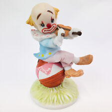 Vintage 1984 Lefton Circus Clown On Ball W Fiddle Violin Handpainted Figurine picture