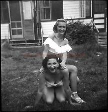 C. 1940S 2 CUTE YOUNG WOMEN POSE FOR CAMERA FOUND FAMILY NEGATIVE MEDIUM FORMAT picture