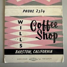 Vintage 1940s Wills Coffee Shop Barstow California Matchbook Cover picture