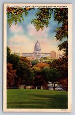 Madison WI Wisconsin State Capitol From Lincoln Terrace Unposted Linen Postcard picture