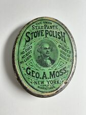 Antique Victorian Era Oval Tin Star Paste Stove Polish Geo.A.Moss Rare 3.5” x 4” picture