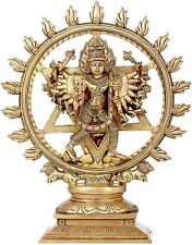 Brass Sudarshana Chakra Statue Lord Vishnu Idol Narayana Weapon Golden Figurine picture
