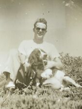 Q6 Photograph & Negative Handsome Man Sunglasses Grass POV Cute Dog 1940's picture