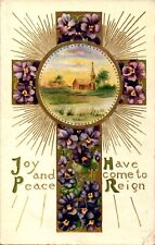 Easter, Joy and Peace Have Come to Reign, Cross, Church, Purple Flowers Embossed picture