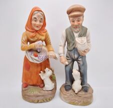 Vtg Farmhouse Country Old Man and Woman With Dogs Porcelain Figures 1970s picture