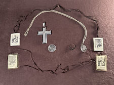 Mixed Lot Of Vintage Catholic Charms Scapulars Cross Ring & Pendant picture