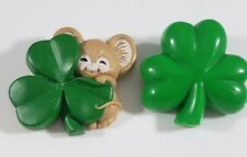 Vintage 1983  Hallmark Plastic Pins St Patrick's Day IRISH Shamrock Clover Mouse picture