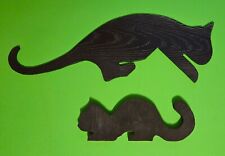 2 Vintage Door/Wall/Shelf BLACK CATS Wood and Wood Grain Silhouettes picture