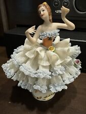 Antique Dresden Germany Lace Porcelain Figurine Lady Ballerina Dancing 5.5” picture