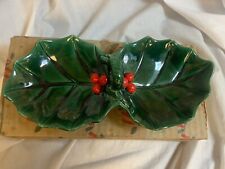 Vintage Lefton's Christmas Holiday Green Holly Dish Original Box picture