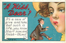 1910 Postcard Large Woman Little Man F&W Ser 777 A Kiss  Dear Romance F. Bluh picture