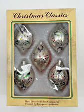 Commodore Christmas Classics Multicolor Floral Teardrop Glass Ornaments Set Of 5 picture