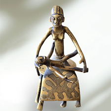 Vintage Ashanti Akan West African Female and Child Brass Metal Figurine picture