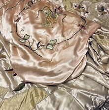 Vintage 1930 Art Deco Czech Embroidered Satin Bedspread Bedspreads Lot Of 2 picture