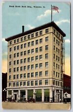 Waterloo Iowa~Black Hawk Bank Building~Cars in Front~1919 Postcard picture