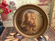 Vintage~Head Of Christ By Sallman~Round 6.25”~Convex Glass/Gold Frame~NICE~ picture