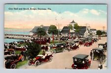 Daytona FL-Florida, City Hall and South Bridge, Antique Vintage Postcard picture