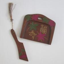 Vintage Asian Wood Crumb Catcher Dustpan Sweeper Hand Painted Silent Butler picture