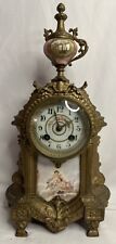 Antique French Clock, Bronze, Painted Porcelain Cherubs And Harp picture