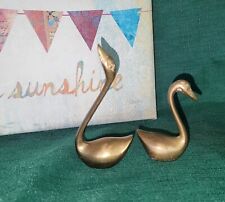 Vintage Mid Century Modern Miniature Pair Brass Swans - Set of 2 - 2.5
