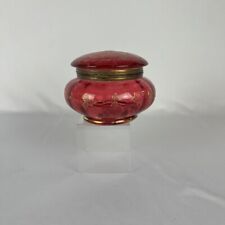 Antique Hand Painted Bohemian Glass Cranberry Hinged Trinket Decorative Box picture