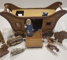 11 Pc Set Wooden Noah's Ark W Figures Vtg Handcrafted Decorative Christian Decor picture