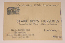 1920s STARK BRO'S NURSERIES OLDEST IN AMERICA EAST PEORIA ILL BUSINESS CARD picture