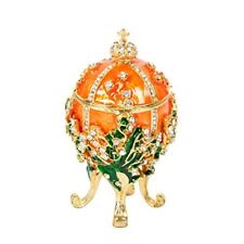  Hand Painted Enameled Orange Faberge Egg Style Decorative Hinged orange picture