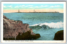 c1920s Twin Lights Thatchers Island Rockport Massachusetts Vintage Postcard picture