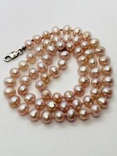18” ROSE FRESHWATER HAND KNOTTED PEARL NECKLACE STERLING SILVER HIGH QUALITY picture