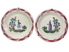 Hand Painted Gien Pottery France Vintage “The Man” and “The Woman” Dinner Plates picture