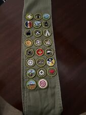 Vintage BSA 1960's Boy Scout Green Sash 23 Merit Badges picture