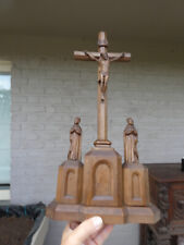 Antique Wood carved calvary crucifix cross rare french religious picture