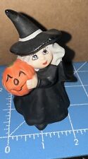 Adorable Vintage Halloween Good Witch W/ Pumpkin Ceramic Figurine 3.5” picture