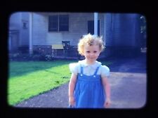 VTG 1949 Kodachrome Slide Red Border Blonde Hair Baby Playing By The Garage picture