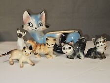 Vintage cat figurines lot 6 Porcelain/Ceramic & 4 Vintage Plastic  picture