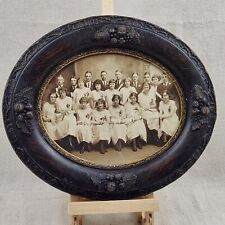Antique Victorian Carved Wood Frame Acorns Glass Oval 12x14 Graduation Men Women picture